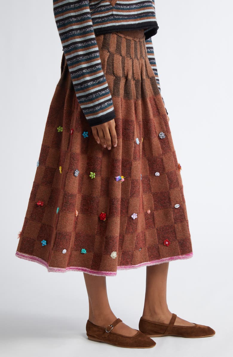 YanYan Floral Ribbon Checkerboard Knit A-Line Wool
Cotton Blend Skirt, Alternate, color,