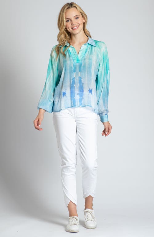Apny Half Placket Pullover Blouse In Blue Multi In Turquoise Multi