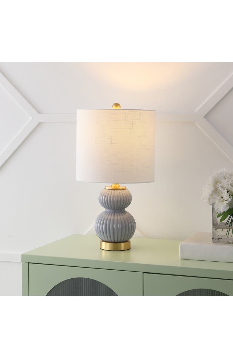 JONATHAN Y Daphne Ribbed Metal/Glass LED Table Lamp, Alternate, color, Gray