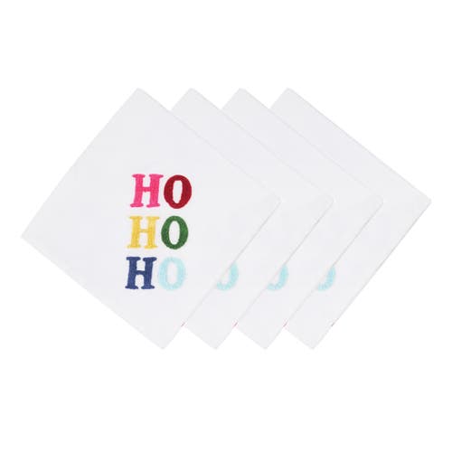 Carol & Frank Rainbow "ho Ho Ho" 100% Cotton Christmas Set Of 4 Cloth Napkins In White