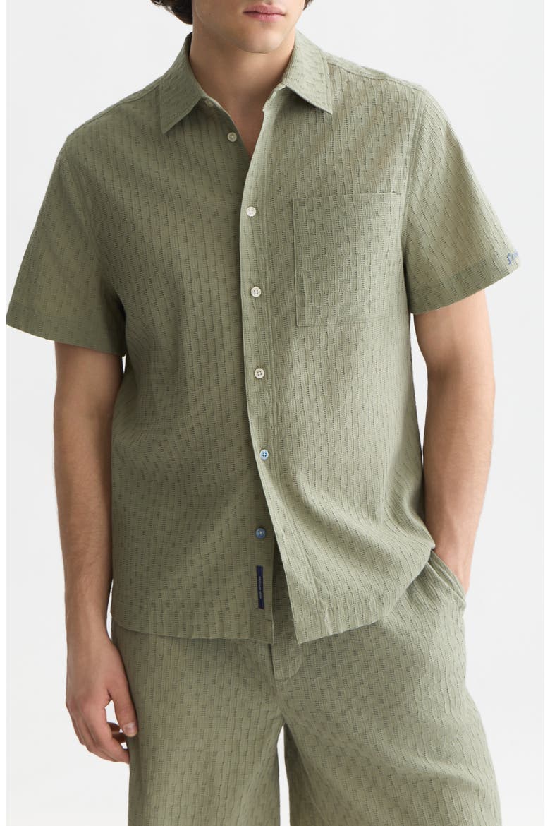Short Sleeve Button-Up Shirt, Main, color, OIL GREEN