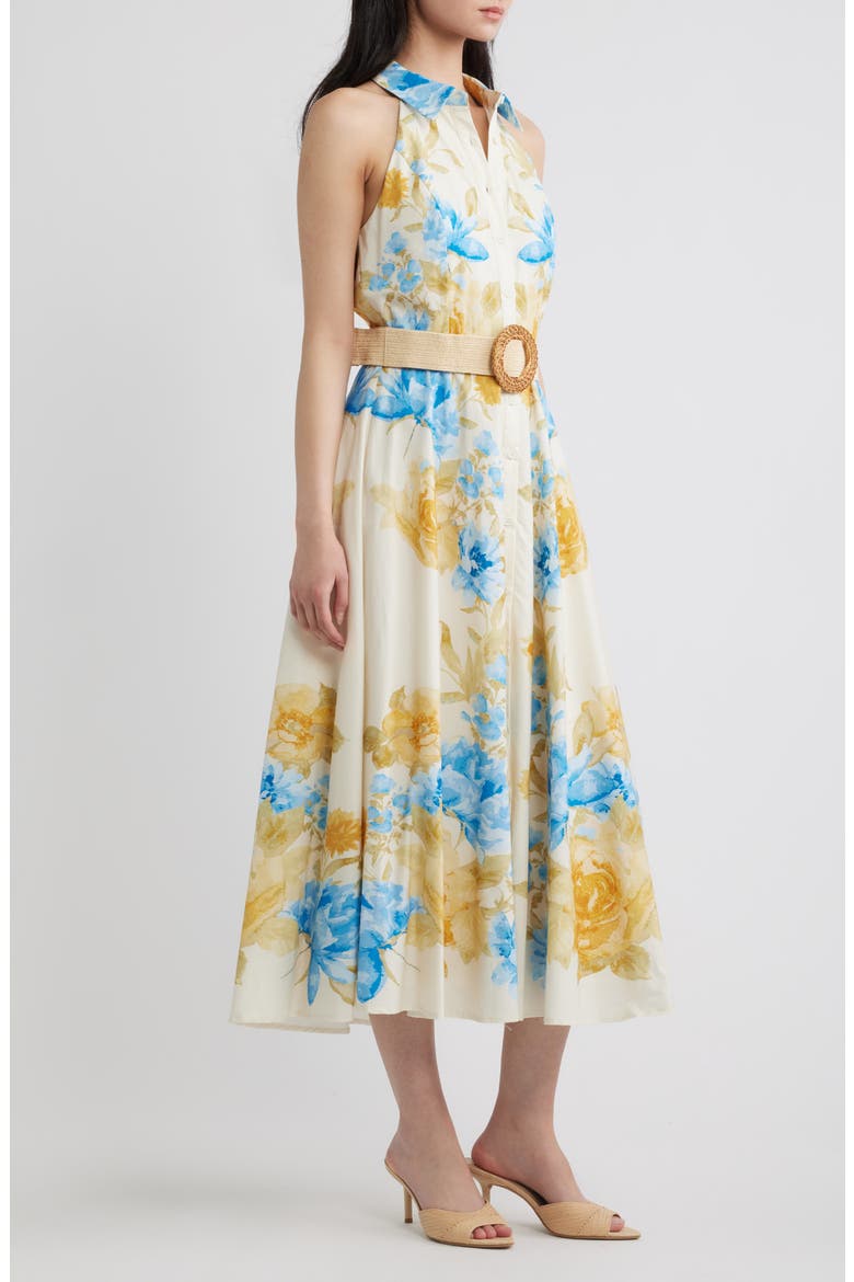 Floral Sleeveless Cotton Shirtdress, Alternate, color, IVORY BLUE