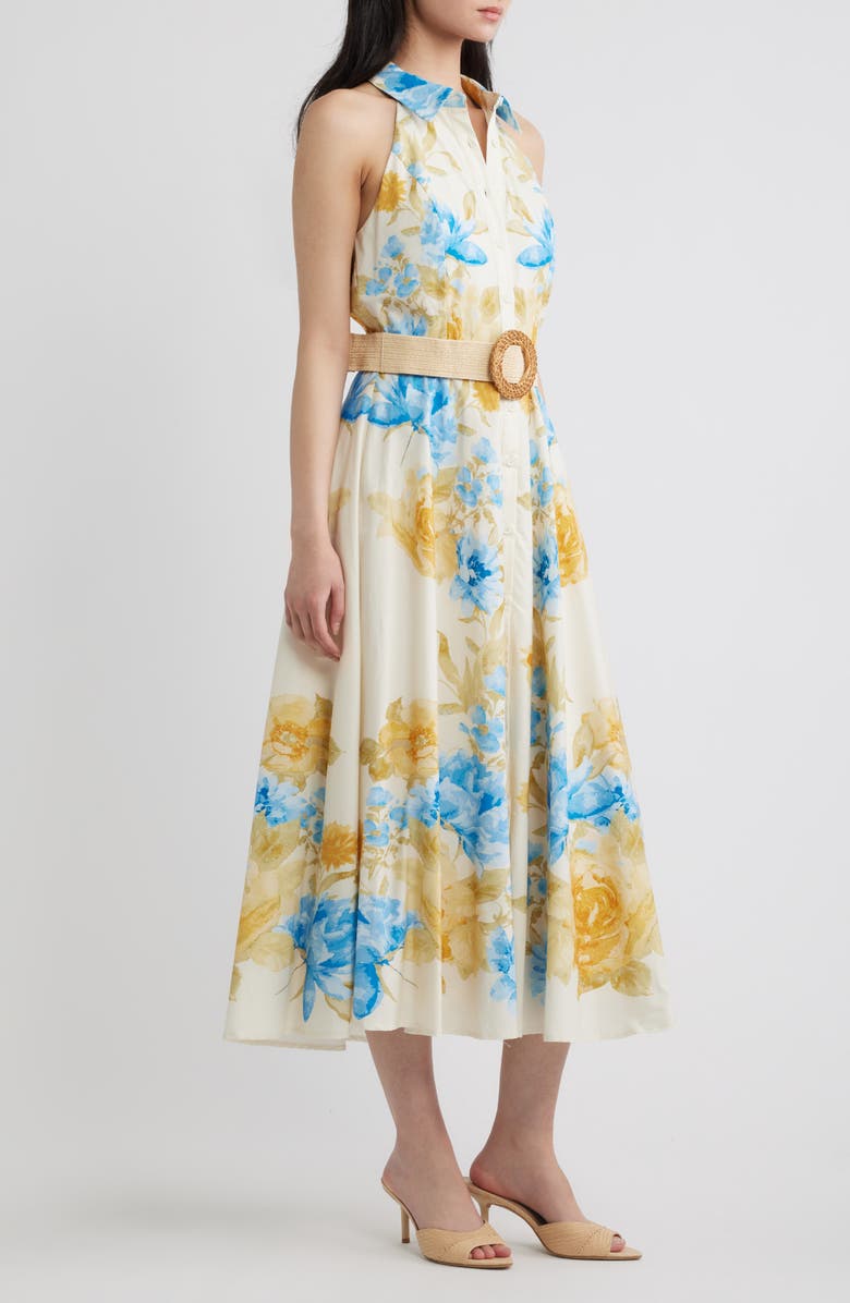 FLYING TOMATO Floral Sleeveless Cotton Shirtdress, Alternate, color, Ivory Blue