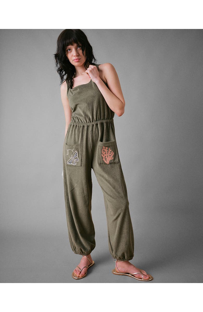 Cape Cove Sea Coral Terry Jumpsuit, Alternate, color, Khaki