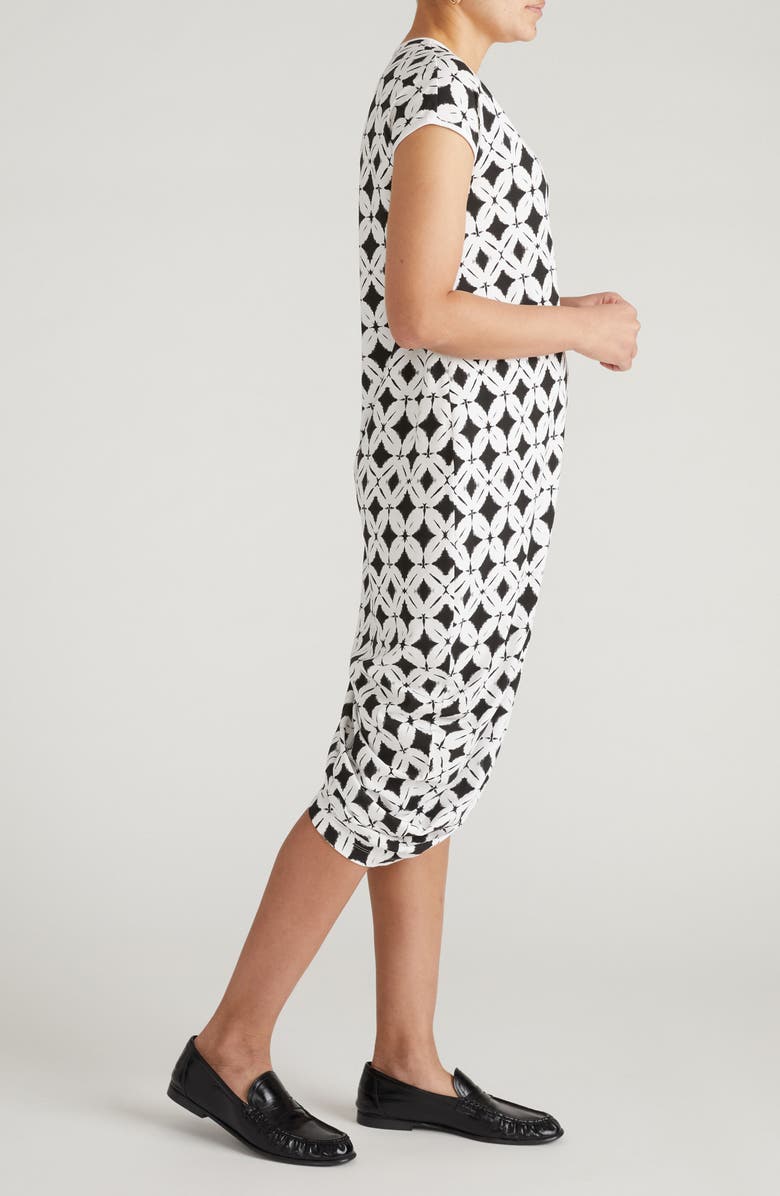 Universal Standard Geneva Asymmetric T-Shirt Dress, Alternate, color, Black/ White Flower Bed Print