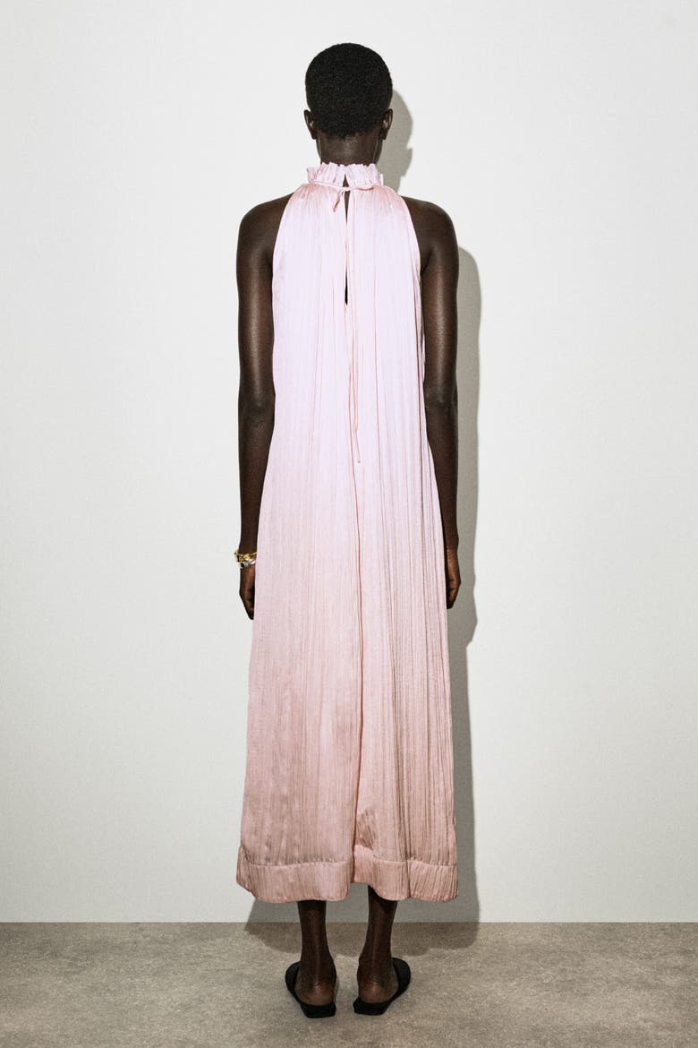 Crinkled-satin Midi Dress, Alternate, color, LIGHT PINK