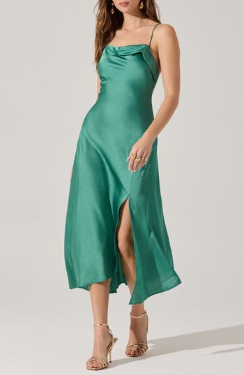 Astr The Label Cowl Neck Slipdress In Teal Green