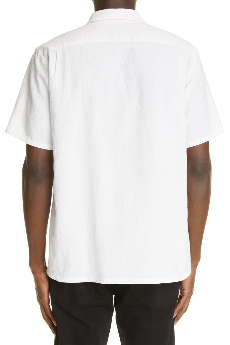 Cotton & Linen Short Sleeve Button-Up Shirt, Alternate, color, WHITE