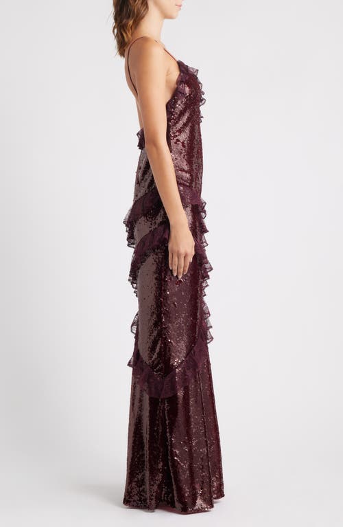 Loveshackfancy Rialto Sequin & Lace Gown In Burgundy