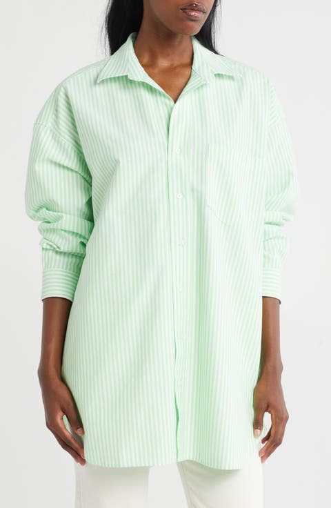 Mackenzie Stripe Oversize Cotton Button-Up Shirt