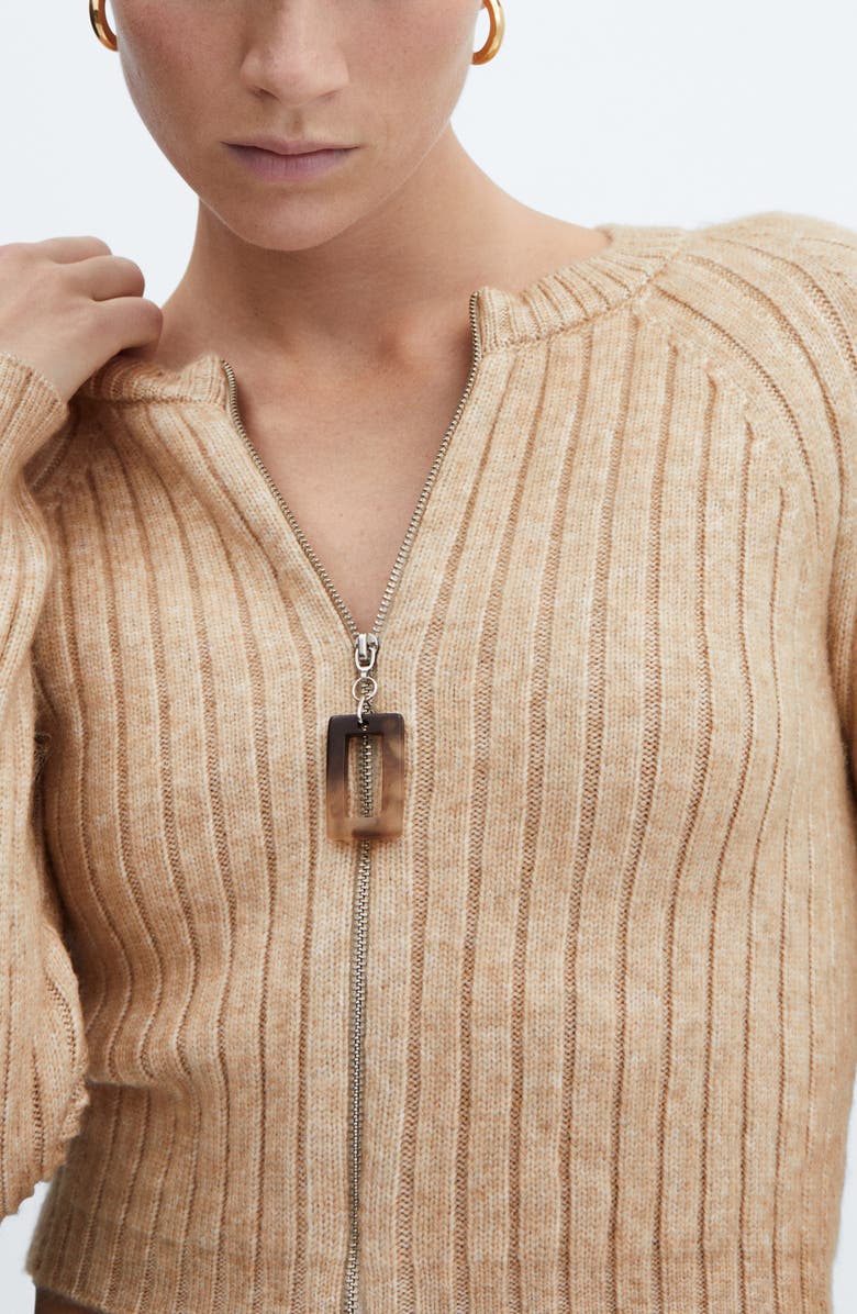 MANGO Rib Zip-Up Cardigan, Alternate, color, 