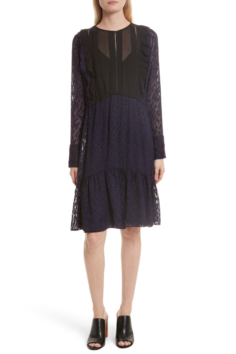 Fil Coupé Silk Blend Dress, Main, color, NAVY