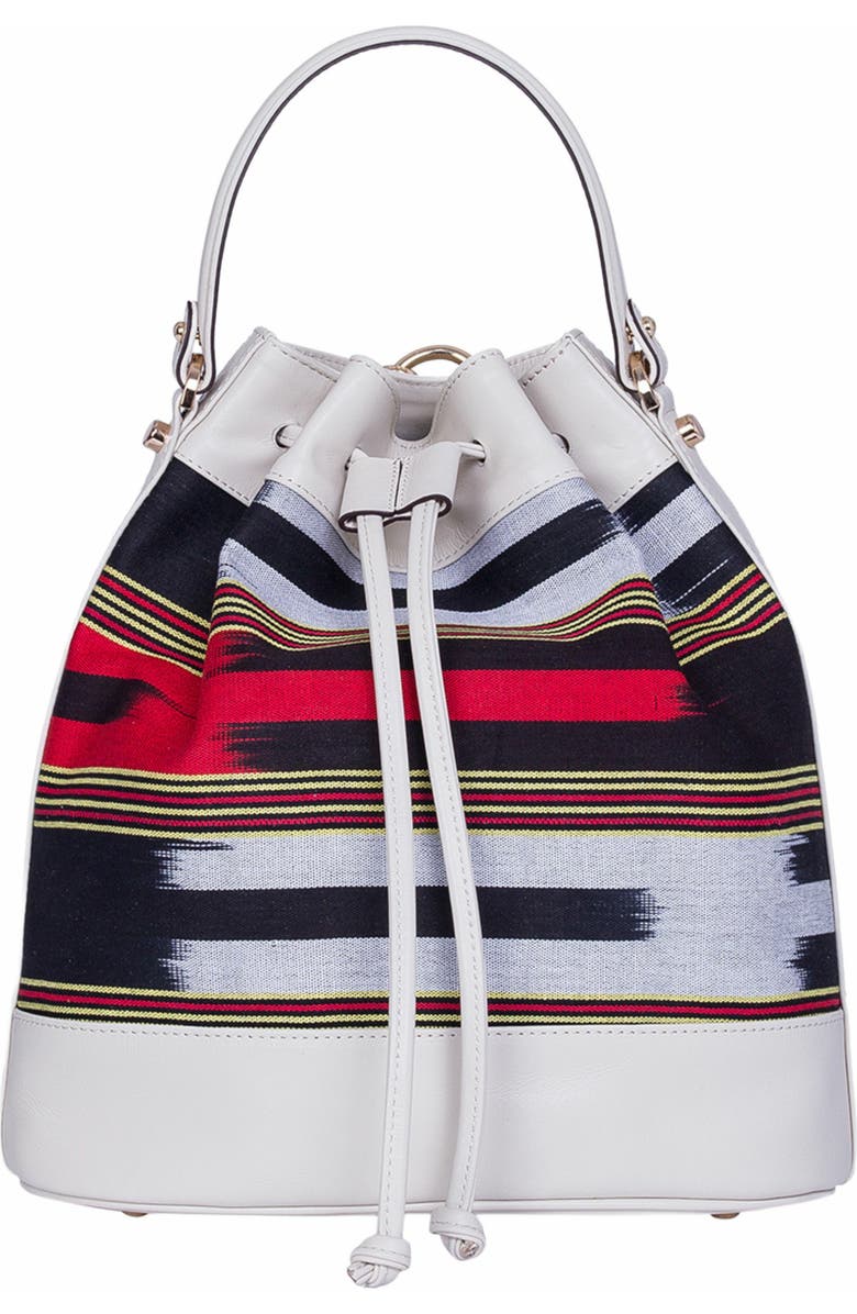 K'ai & Vrosi Leather & Fabric Pattern Convertible Bag, Main, color, Beige