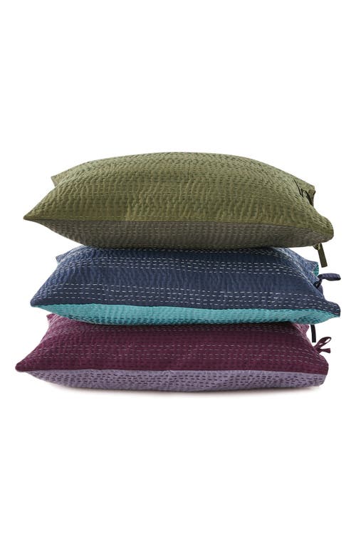 Melange Home Kantha Set Of 2 Reversible Cotton Shams In Navy And Teal