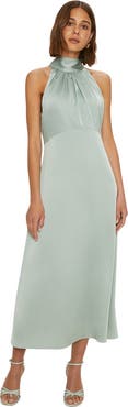 Oasis Satin Halter Neck Midi Bridesmaid Dress