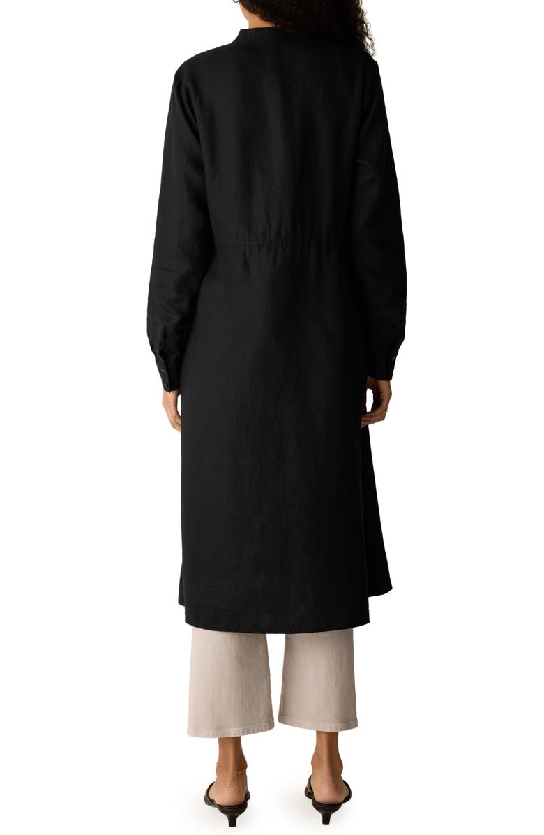 Eileen Fisher Mandarin Collar Long Sleeve Organic Linen Midi Shirtdress, Alternate, color, Black