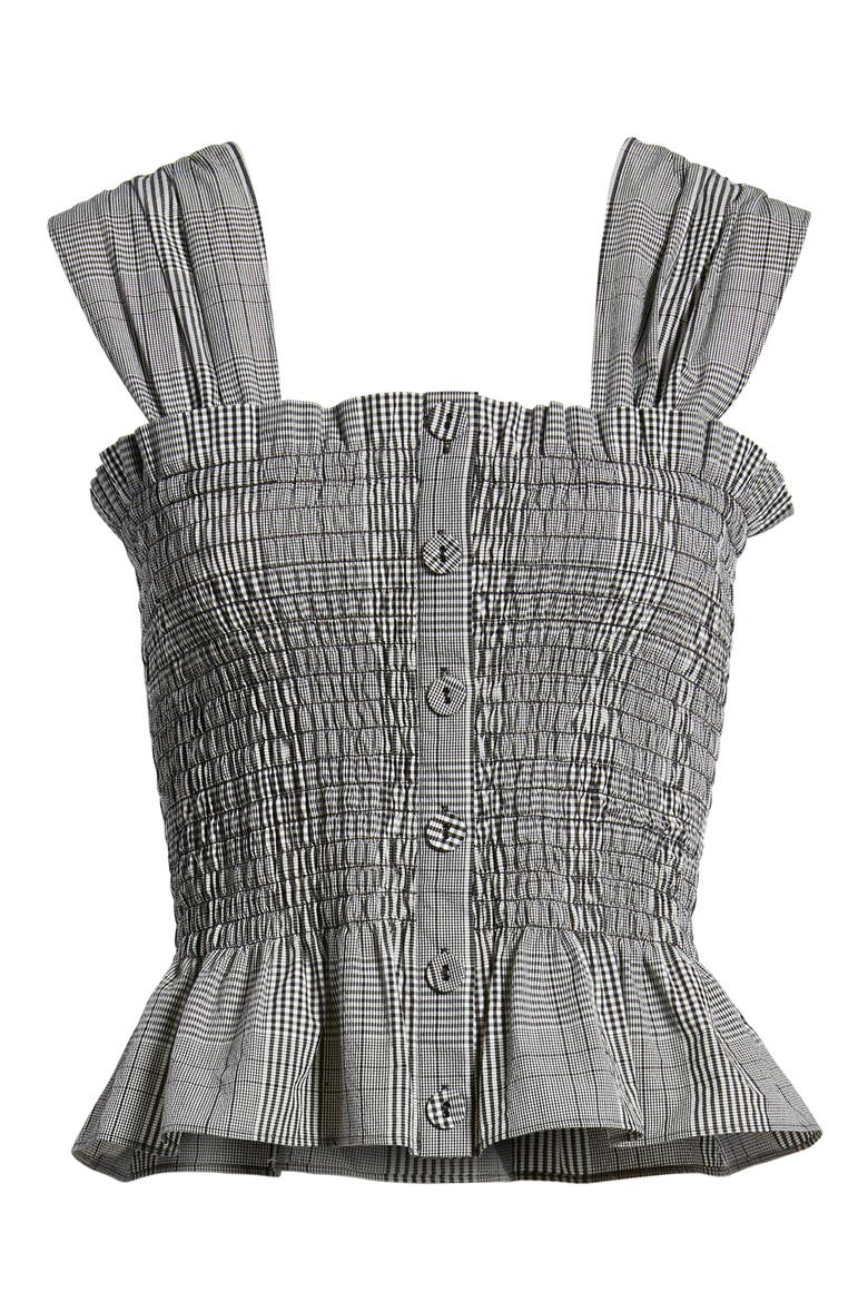 Smocked Check Cotton Poplin Top, Alternate, color, BLACK- WHITE POPLIN CHECK