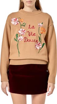 English Factory Flower Embroidered Sweater