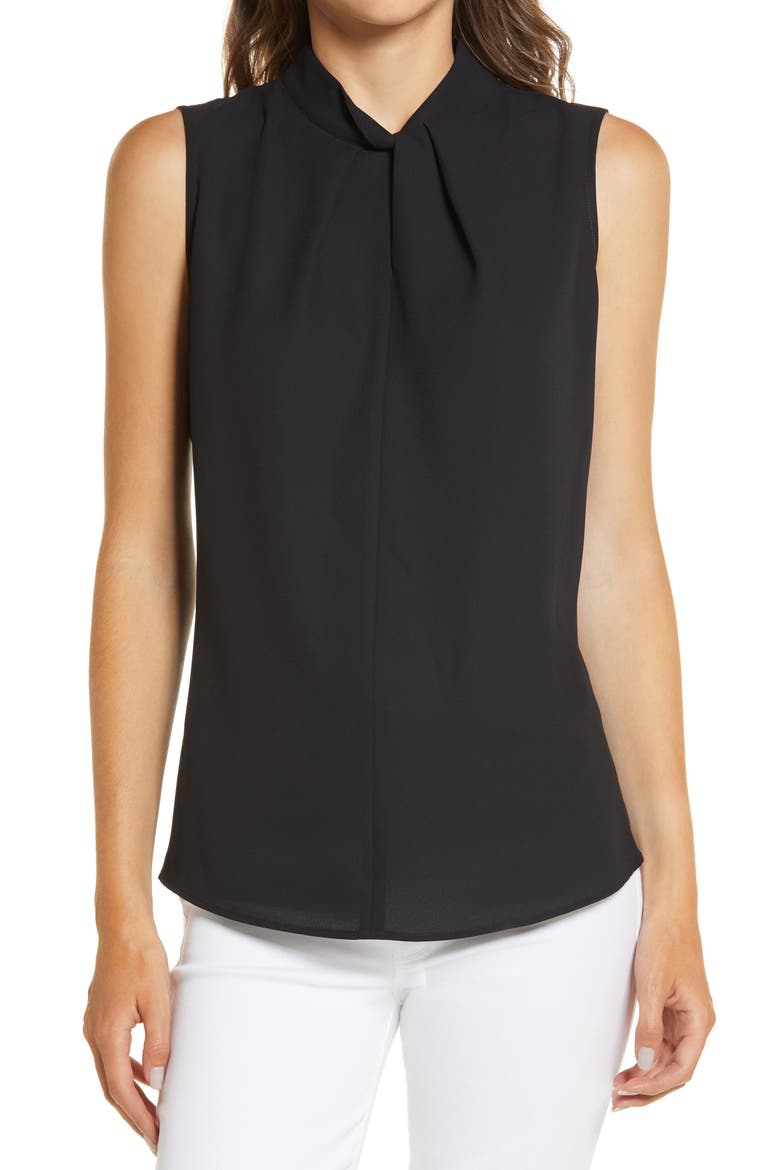 Twist Neck Sleeveless Top, Main, color, BLACK