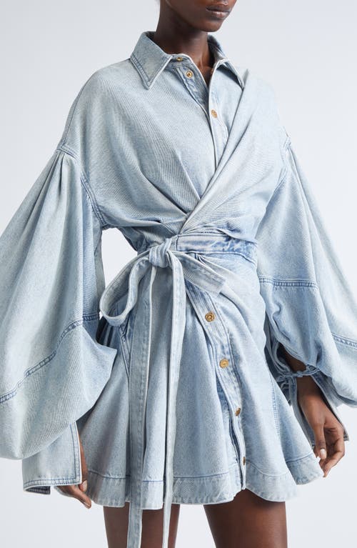 Zimmermann Rebellion Gathered Denim Mini Wrap Dress In Blue