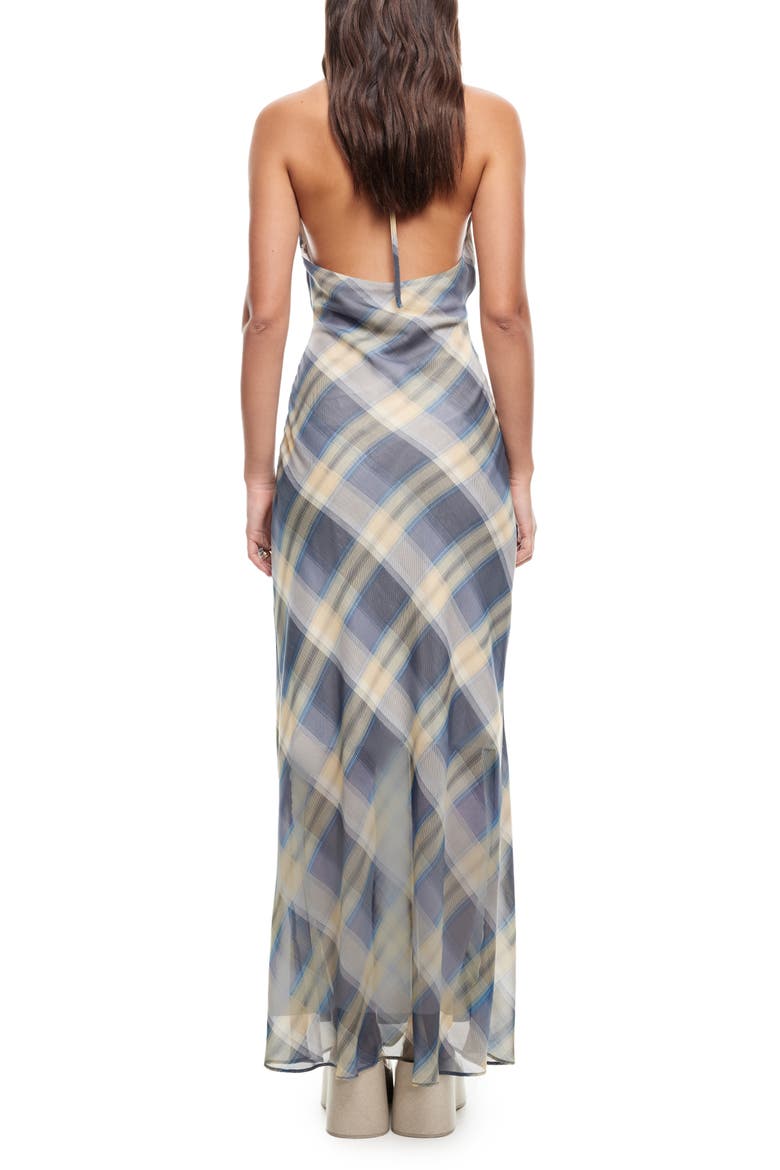 Shoreline Plaid Lace Trim Halter Maxi Dress, Alternate, color, BLUE CHECK