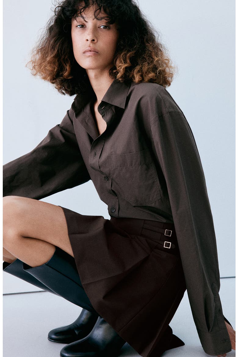 Buckle Detail Pleated Miniskirt, Alternate, color, BROWN