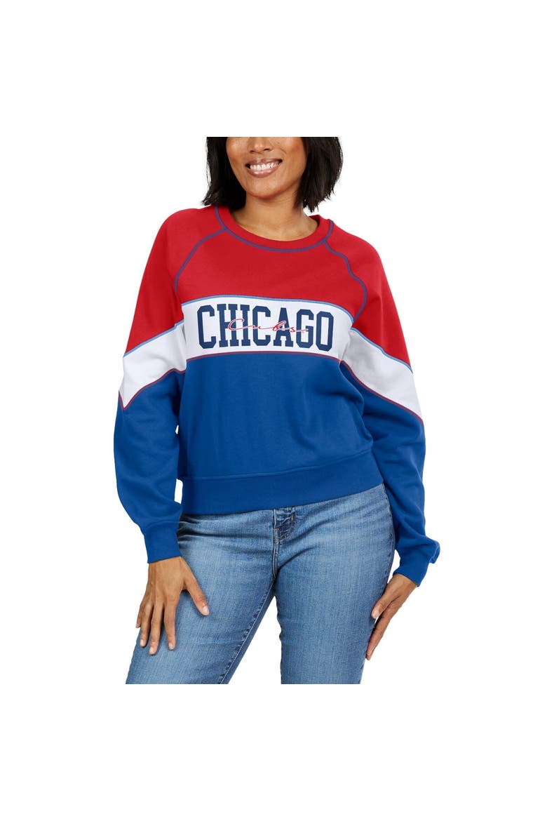 Women's WEAR by Erin Andrews Red/Royal Chicago Cubs Color Block Crew Neck Pullover Sweatshirt, Alternate, color, Red