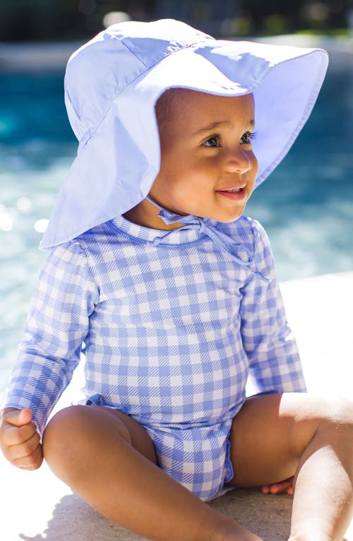 Rufflebutts Gingham Long Sleeve One-piece Rashguard Swimsuit & Hat Set In Blue