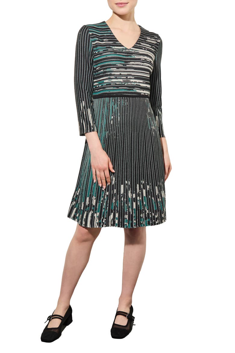 Stripe Jacquard Sweater Dress, Main, color, FOREST/LM/BK