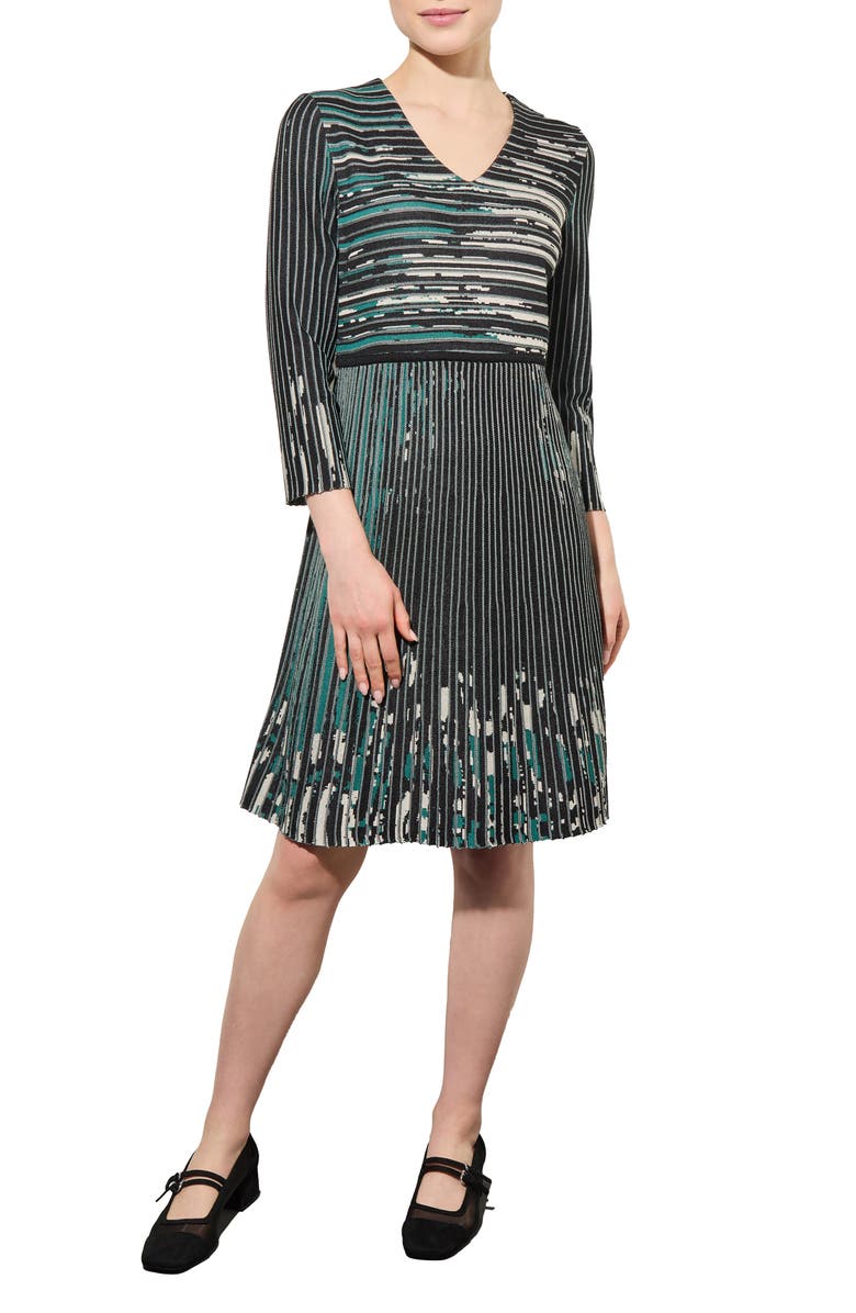 Ming Wang Stripe Jacquard Sweater Dress, Main, color, Forest/Lm/Bk