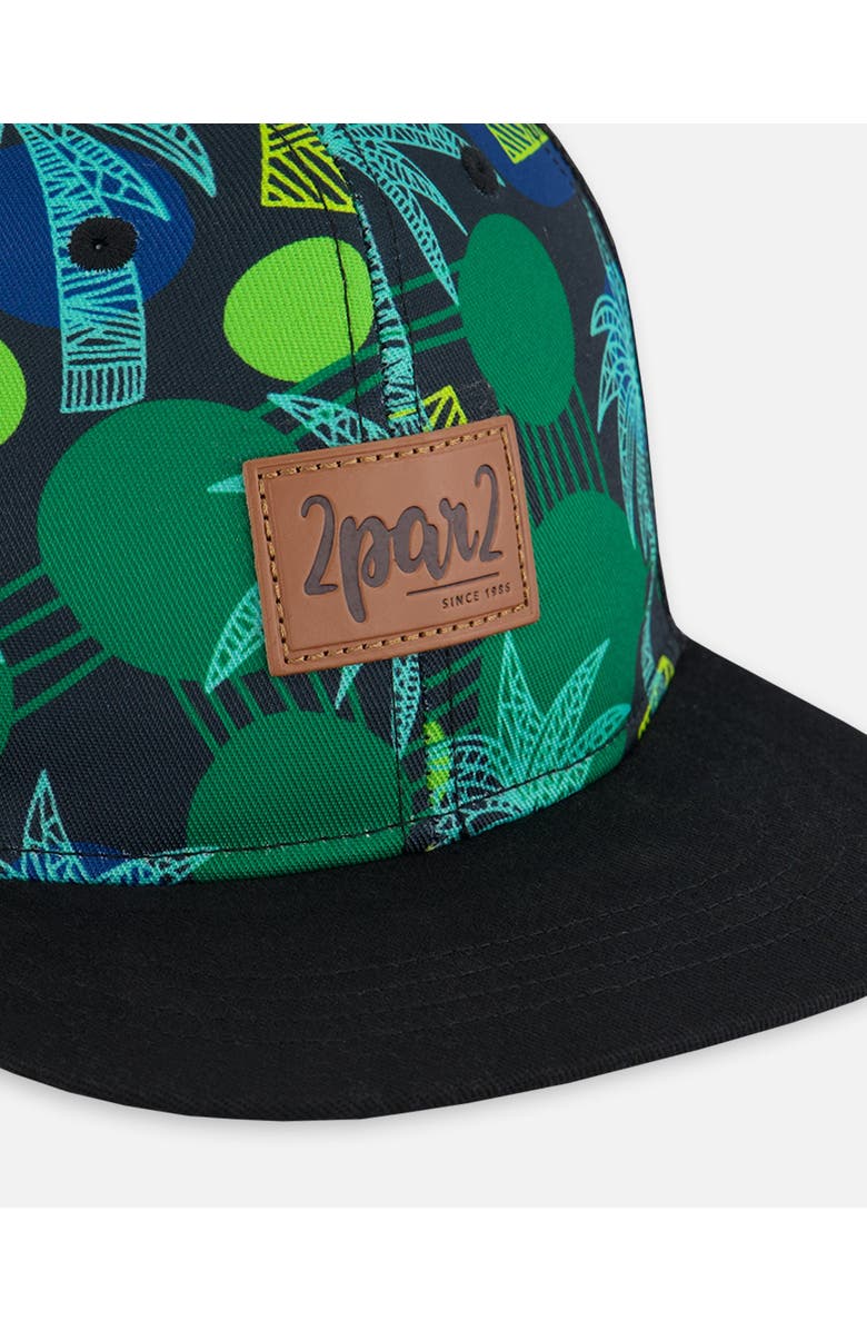 Deux par Deux Boy's Printed Cap Green Jungle On Black, Alternate, color, 