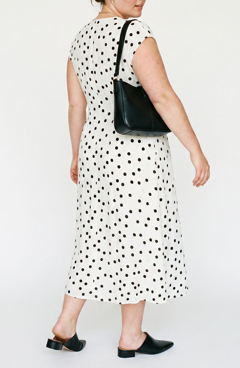 VERO MODA Dot Print Cap Sleeve Button Front Midi Dress, Alternate, color, Snow White/ Black Dot