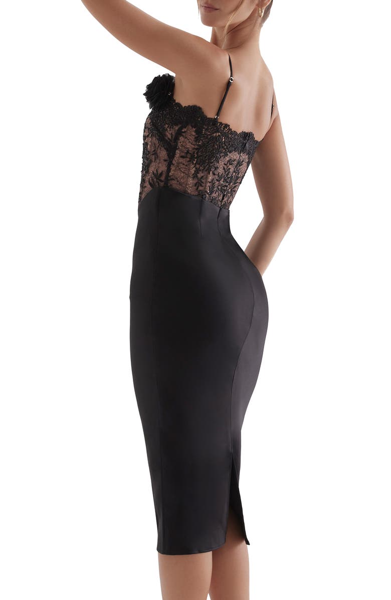 HOUSE OF CB Nikita Floral Lace Overlay Corseted Midi Cocktail Dress, Alternate, color, Black