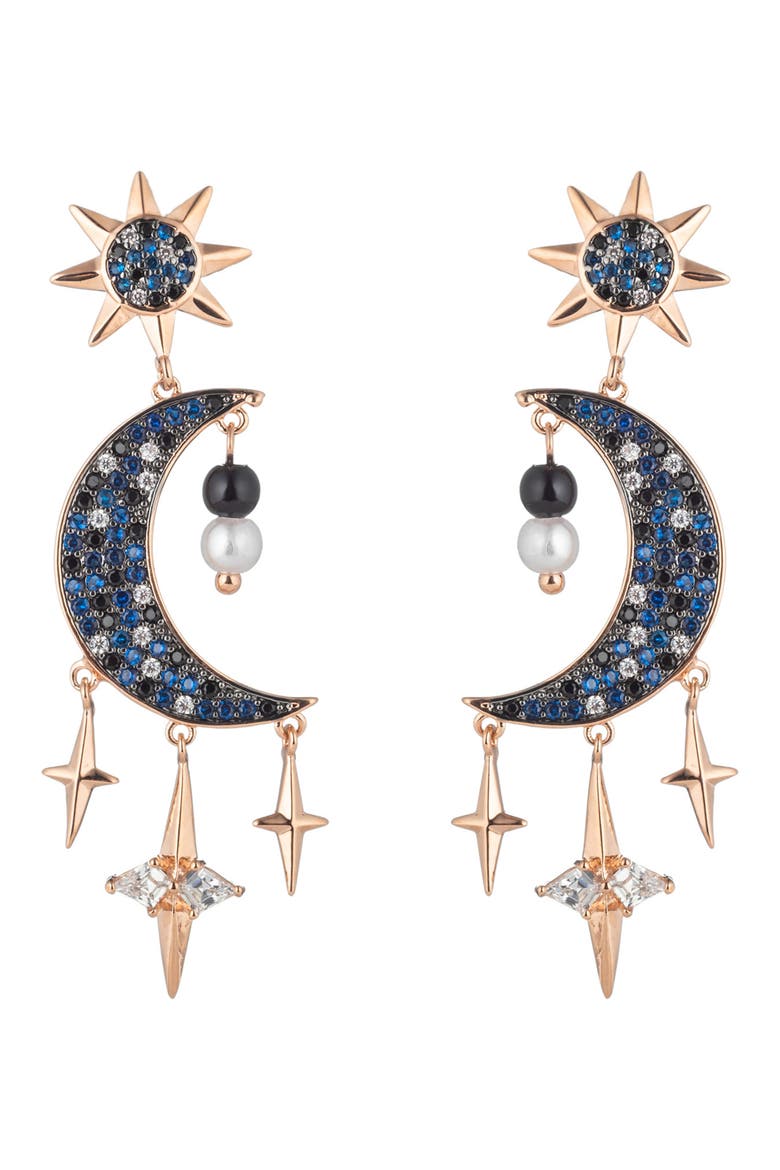 Double Blue Moon CZ Earrings, Main, color, GOLD