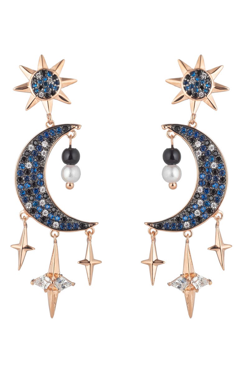 EYE CANDY LOS ANGELES Double Blue Moon CZ Earrings, Main, color, Gold