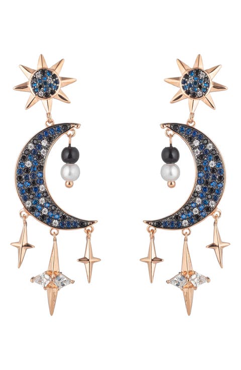 Double Blue Moon CZ Earrings