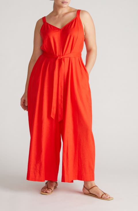 Promenade Sleeveless Linen Blend Jumpsuit (Plus)