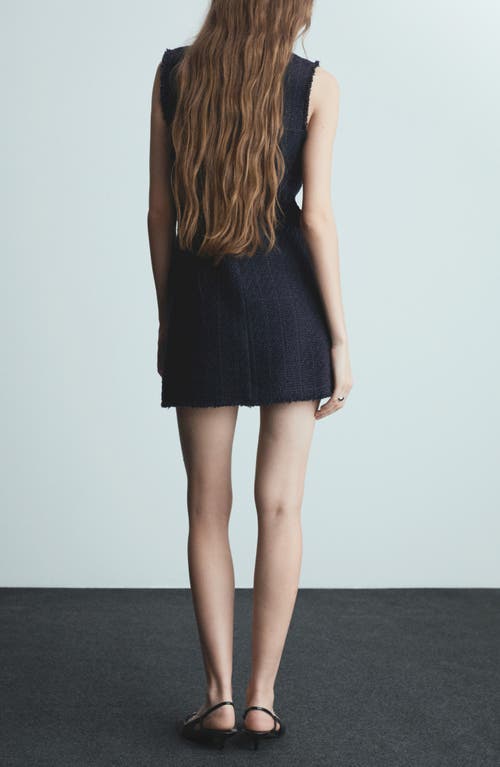 Mango Short Tweed Dress Dark Navy In Dark Navy