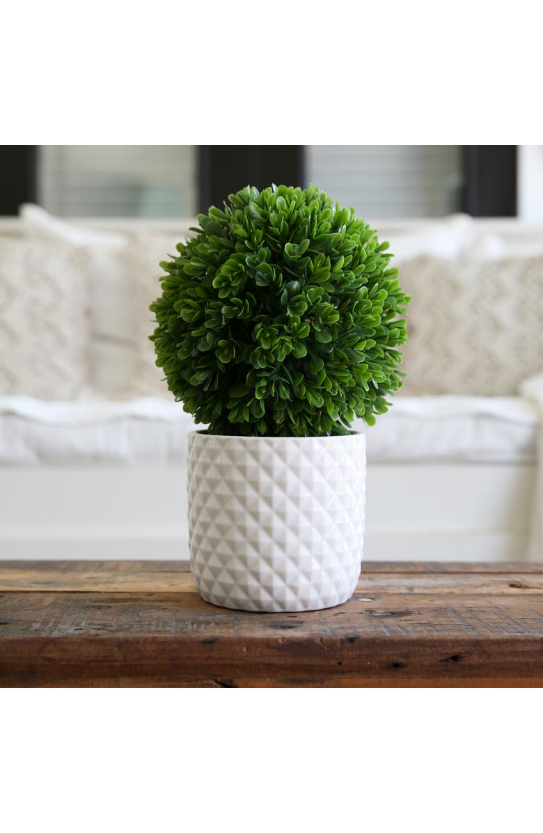 NEARLY NATURAL 10-in Artificial Boxwood Topiary Plant with Decorative Planter, Alternate, color, Green
