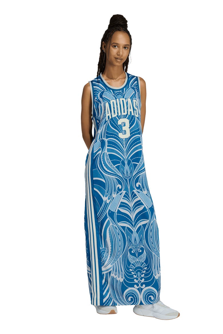 Farm Rio 3-Stripes Jersey Dress, Alternate, color, DARK MARINE/ CREAM WHITE