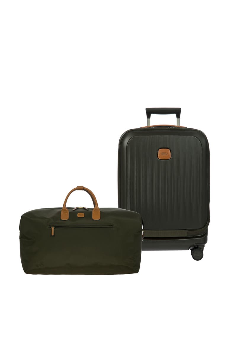 2 Piece Set - Taormina Front Pocket 21" Carry-On Spinner & X-Travel 22'' Deluxe Duffle, Main, color, Olive