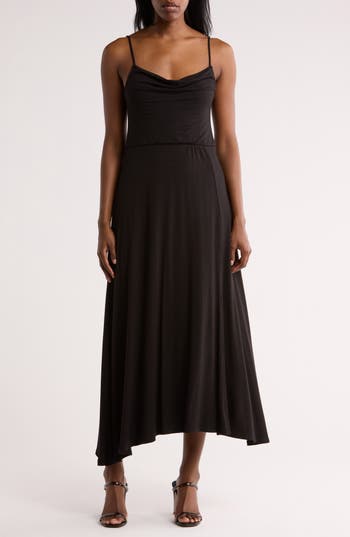 Loveappella Drape Midi Dress In Black
