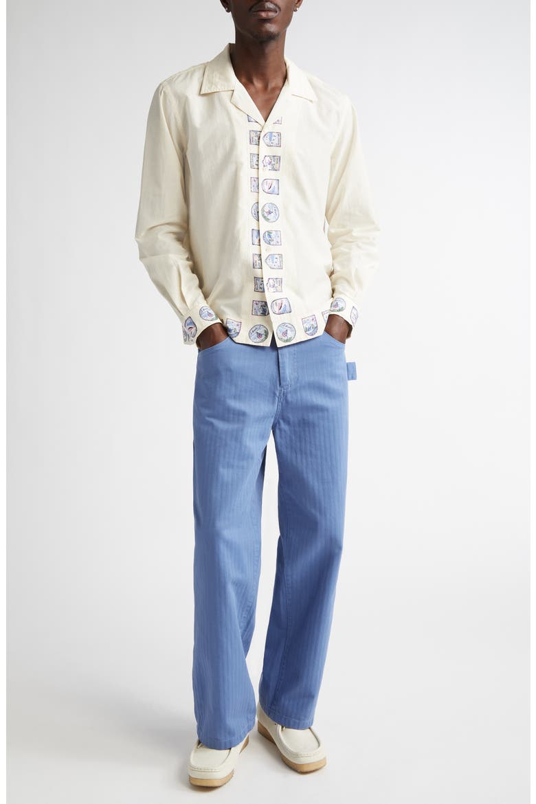 Ski Season Long Sleeve Cotton & Silk Button-Up Shirt, Alternate, color, ECRU