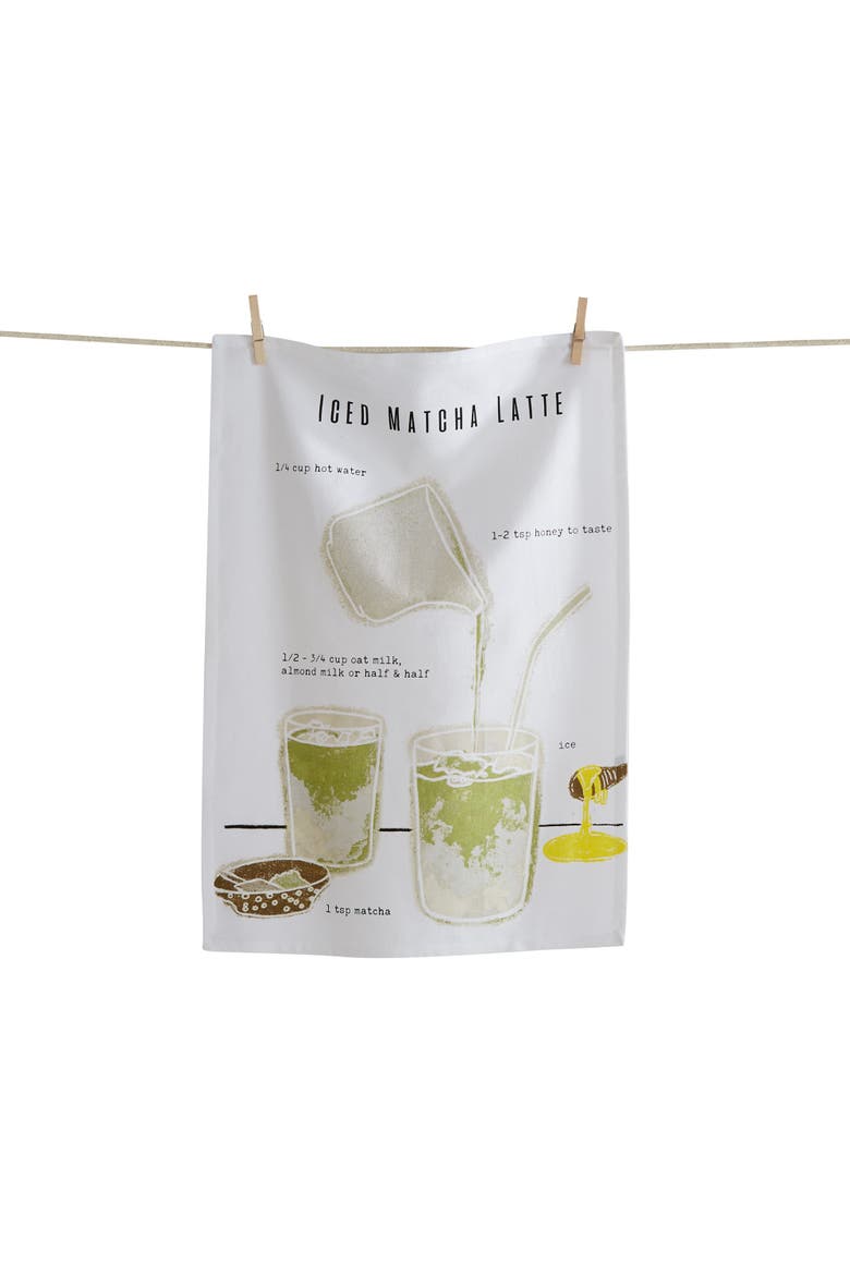 Ice Matcha Latte Kitchen Towel Multicolor Cotton Dishtowel, Main, color, White