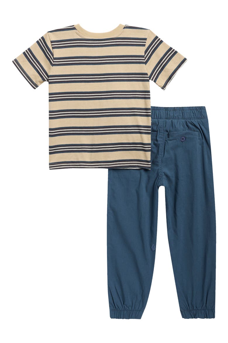 Kids' Striped Pocket T-Shirt & Shorts Set, Alternate, color, DARK KHAKI