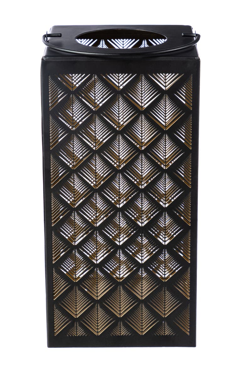 Square Textured Glass Pattern Solar Powered Hanging Lantern with LED Light, Alternate, color, Black