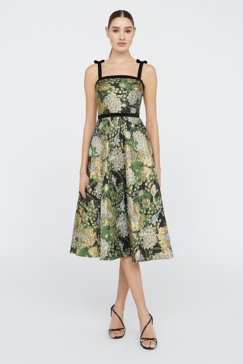 Joni Velvet Bow Strap Dress, Alternate, color, Black / Gold