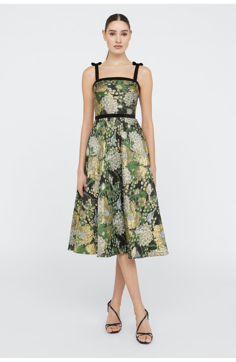 Theia Joni Velvet Bow Strap Dress, Alternate, color, Black / Gold