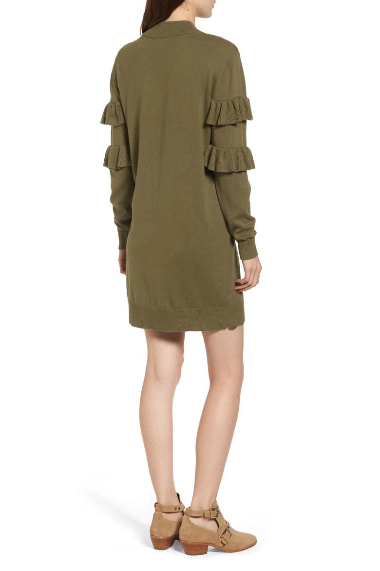 Ruffle Sweater Dress, Alternate, color, OLIVE DARK