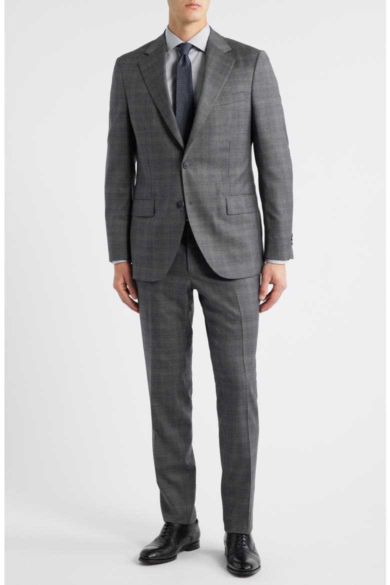 Hartford Classic Fit Grey Plaid Wool Suit, Main, color, CHARCOAL